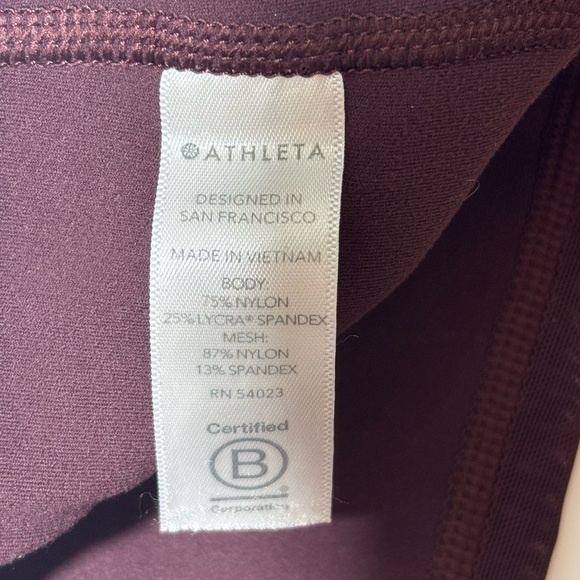 ATHLETA Leggings Women's Medium Burgundy Vitality Stash Pocket 7/8 S Tight Mesh - Picture 5 of 15